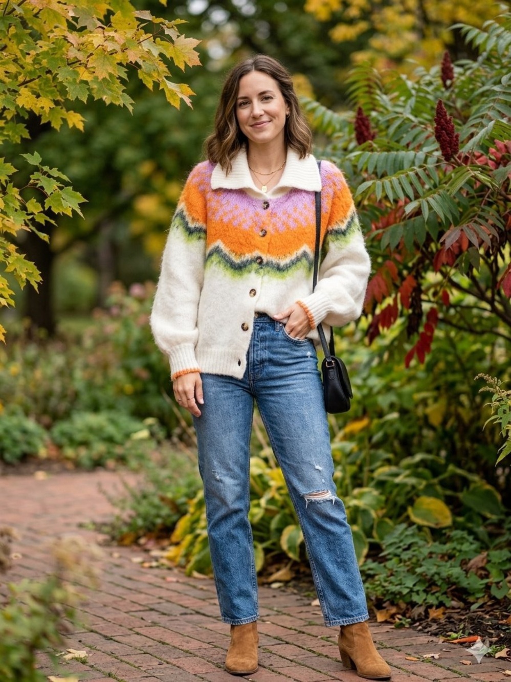 Maeve Anthropologie Fuzzy Fair Isle Collared Cardigan Sweater XXS/XS